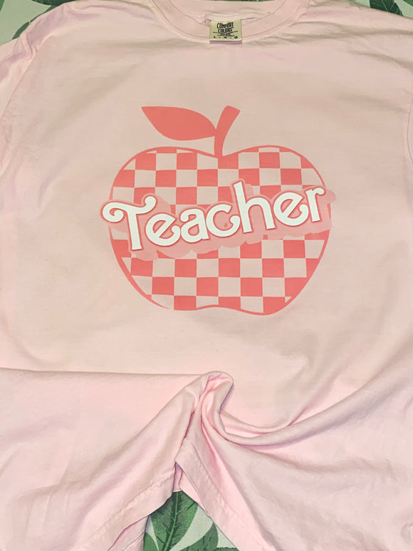 Pink Teacher Apple Shirt