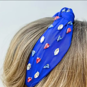 Patriotic Top Knot Jewel Headband - Blue