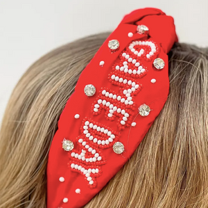 Game Day Beaded Headband - Red and White