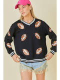 Play Ball Quilted Sequin Football Pullover