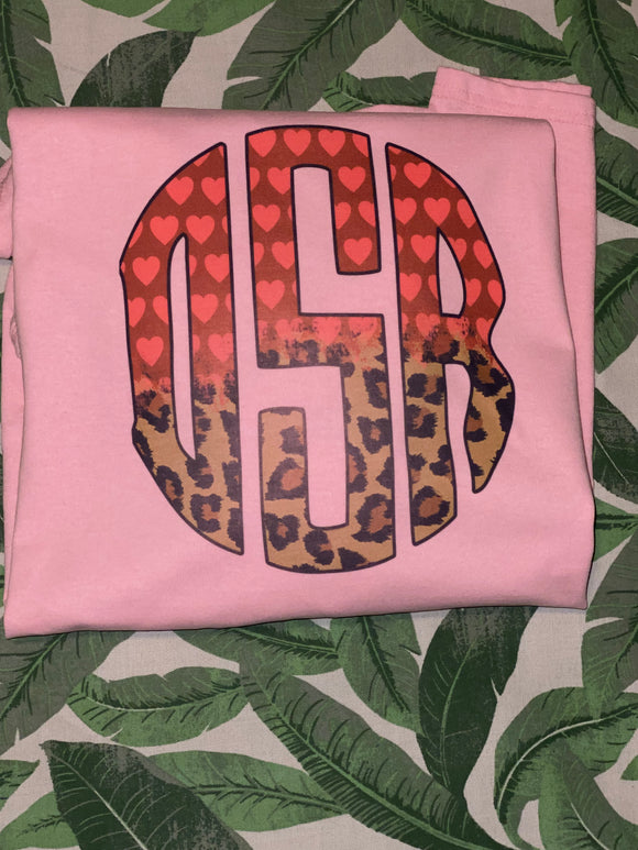 Half Leopard Heart Monogram Shirt