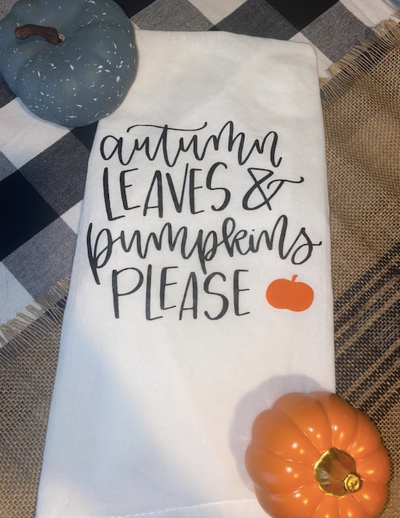 Autumn Leaves and Pumpkins Please Dish Towel